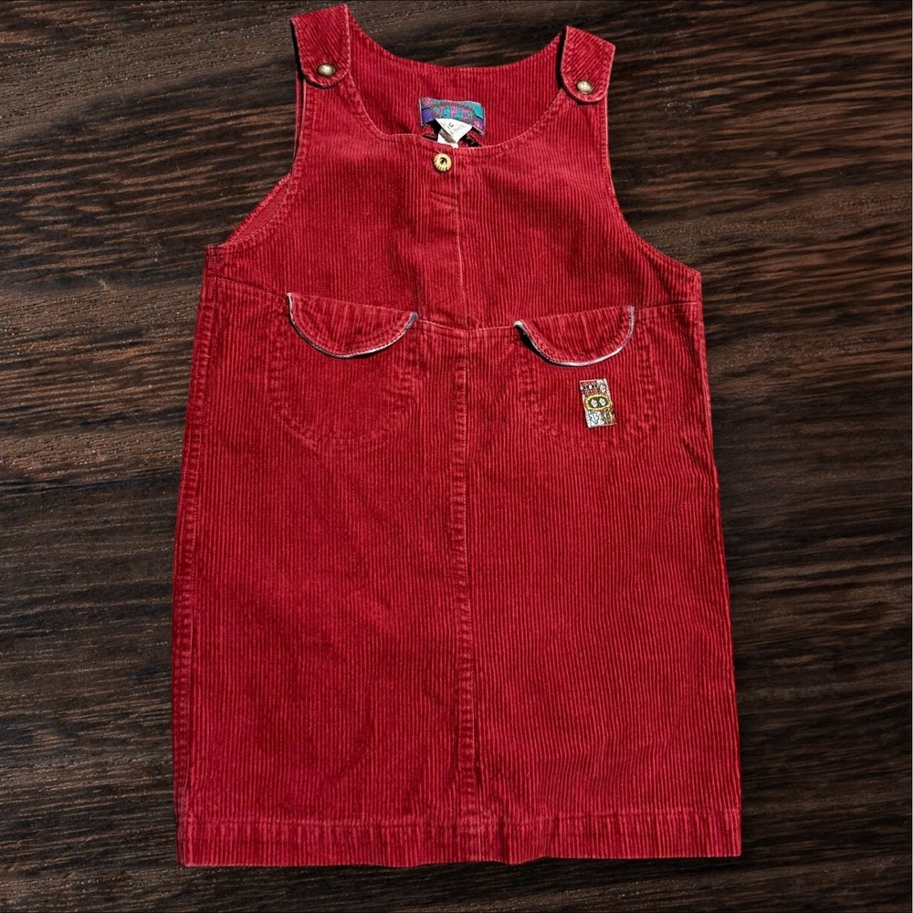 Vintage JPI Corduroy Girls Jumper Dress Red w/ Pockets Size 6X